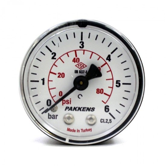 Pakkens Çap 63 0/10 Bar Kuru Tip Basınç Ölçer Manometre Alttan Bağlantılı 1/4" 1 Kutu (5 adet)