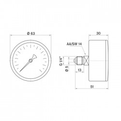 Pakkens Çap 63 0/10 Bar Kuru Tip Basınç Ölçer Manometre Alttan Bağlantılı 1/4" 1 Kutu (5 adet)